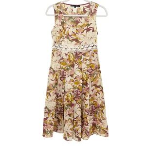 Blue Les Copains Womens Vintage 90s Cottagecore Floral Linen Dress Size 42 / 6